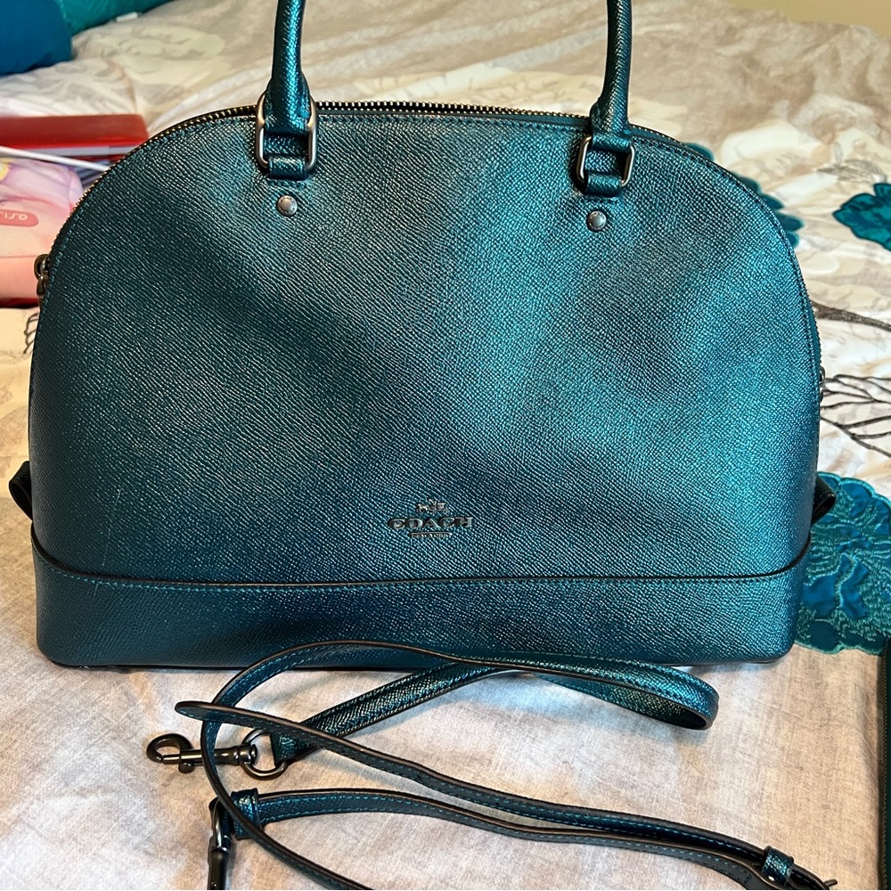Coach Sierra Satchel - Metallic Teal Blue